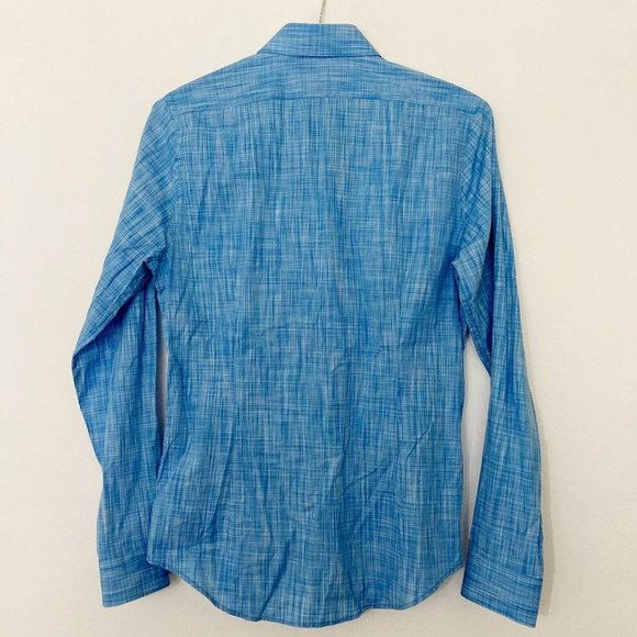 NEW Express Fitted Button Up Men's Size Small Blue Striped Long Sleeve Cotton - Picture 2 of 5